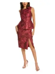 AIDAN MATTOX Womens Maroon Peplum Waist Lined Sleeveless Midi Sheath Dress 4