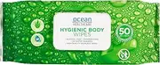 Ocean Healthcare Hygienic Body Wipes ; Cleans without water ; pH balanced ; Alcohol free ; Paraben free ; Aloe Vera and Chamomile ; Soft and thick ; Camping ; Adult wipes ; Waterless cleansing ; 50pk