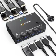 HDMI 8K@30Hz KVM 2 In 2 Out Dual Monitor Switcher Controls 2 Computers Monitors