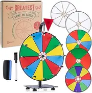 Prize Wheel - Dry Erase Spinning Wheel for Game Prizes 12" inch Tabletop Stand Spinner Board with 5 Color & White Wheels, Marker Pen & Eraser - Win Fortune Carnival Raffle Games