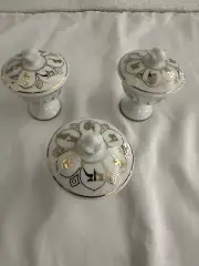 Three Small Pedestal Dishes With Lids Called Jadeite Porcelain Offering Cups