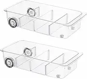 Fridge Organizer Bins With Wheels，Upgrade Thick Plastic Pantry Storage Bins, RollOut Refrigerator Drawer Organizer and Storage Clear Design with Dividers, Kitchen Organization 3 Set (2)