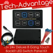 12v 24v 8 Gang LED Blue Backlit Touch Switch Panel Kit - Boat/Caravan/Motorhome