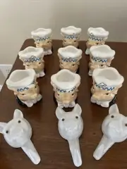 Set of 9 Dept 56 Jam Bon Pig Egg Cups Hand Painted Plus 3 Pig Hooks/ Hanger New
