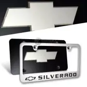 Chevrolet SILVERADO Stainless Steel License Plate Frame w/ Cap -2PC Front & Back