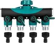 NUZAMAS 4 Way Hose Splitter 4-Way Hose Connectors with Shut Off Valves, 3/4" Tap & Outlets, Use Up to 4 Hoses at Once and 4 Quick Connectors Adaptors