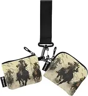 [XYMZR] Mini Zip Around Wristlet keychain Wallet Three Cowboys Horse for Women Personalized Pattern Detachable Dual Pouch Wristlet Portable Wallet Phone Coin Purse, Multi-colored, One Size