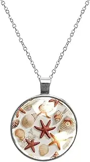 [Diusye] Necklaces for Women, Starfish and Conch Shells Print Stainless Steel Pendant Necklace Jewelry Birthday Anniversary Wife Girls Friends Gift