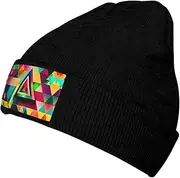 [HVTTIOR] Colorful Triangle Pattern Print Soft and Elastic Cap Knitted Hat Knit Beanie for Men and Women Warm Winter Hats