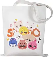 [Yanmzmin] Straykids Canvas Tote Bag Skzoo Canvas Shoulder Bag Kpop Merch Stray kids Skz Fans Gifts, White