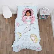 Everything Kids Mermaid 4 Piece Toddler Bed Set - Comforter, Fitted Bottom Sheet, Flat Top Sheet, Standard Size Pillowcase, Aqua, Pink, Yellow