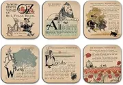 Set of 6 Wizard of Oz Drink Coasters. Six Mug Coasters with The Wonderful Wizard of Oz book design, text and illustrations.