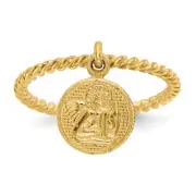 14K Solid Yellow Gold Guardian Angel Wings Dangling Charm Ring