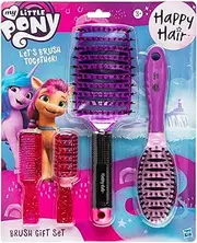 HAPPY HAIR: My Little Pony Original Paddle Brush, Mini Brush & Doll Brush Gift Set - Bristles and Pins Designed to Detangle and Smooth All Hair Types