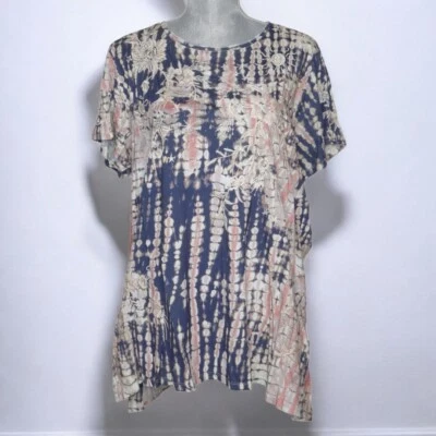 # Johnny Was Mia SS Knit Tunic Sun Moon Stars Floral Embroidered Top XL NWT $150