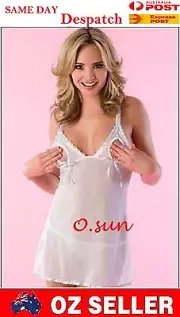 Women White Sexy Lingerie Open Bra Top T-Back Lace Babydoll Underwear Size 6-10
