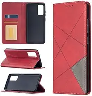 Case for Samsung Galaxy S20 FE 5G, Rhombus PU Leather Flip Built-in Magnet Wallet Stand Card Slots Protective Cover for Samsung Galaxy S20 FE 5G (Red)