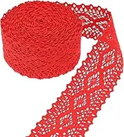 GXTIZAS Lace Trim Cotton Lace Trim Eyelet Lace Ribbon Crochet Sewing Lace for Junk Journal Supplies Crafts Supply(Red)