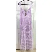 Mac Duggal #9288 Lilac, Size 14W, Flutter Sleeve Ruffle Tiered Sequin Dress
