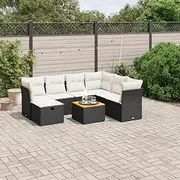 Garden Patio Furniture Set with Table, Sofa, Chairs, Rattan, Wicker, and Cushions - 8 Piece Poly Rattan Outdoor Conversation Seating for Balcony