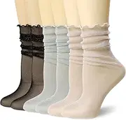 bropapa 3Pack Women's Sheer Glitter Socks Frilly Metallic Sparkle Shiny Slouch Socks Soft Tulle Fashion Party Girls Socks