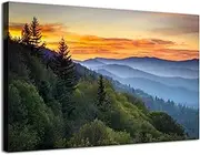 Nature Wall Art Sunrise Great Smoky Mountain Picture for Living Room Blue Ridge Photo Canvas Prints Bedroom Decor Forest Landscape Poster National Park Painting Framed Artwork Home Decorations 12x16