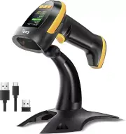 Tera Barcode Scanner Wireless 2D with Stand: Pro Digital Setting Screen - YELLOW