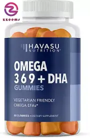 Omega 3-6-9 Gummies + DHA Vegetarian Friendly | Supports Brain, Joint, Heart, Ey