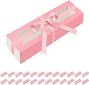 MALICPLUS 25 Pack Macaron Boxes for 6, 7.2×1.9×1.9 Inches, Macaron Packaging Boxes for Valentine's Day, Pink Macaron Boxes with Clear Window, Macaron Container Packaging Boxes with Ribbon