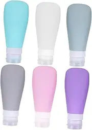 Happyyami 6Pcs Silicone Travel Bottles for Cosmetics Portable Empty Containers Grey Purple Lake Blue White Grey Green for Toiletries and Travel