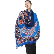 ANYYOU 100% Merino Wool Royal Blue Garden Neck Wrap Silk Satin Large Winter Scarf Pashmina Shawl Bandana Perfect For Women Ladies Fashion Style