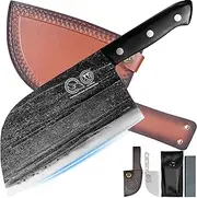 Authentic XYJ Since 1986,Outstanding Ancient Forging,7.5 Inch Full Tang,Serbian Chefs Knife,Chef Meat Cleaver,Kitchen Knives,Set with Leather Sheath,Take Carrying,Butcher,for Camping or Outdoor