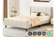 ALFORDSON Bed Frame Tufted Headboard Base Beige Fabric HUNDOLF