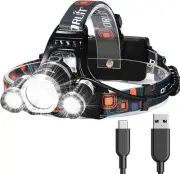 Linterna frontal recargable, linterna frontal USB-C de alto lumen