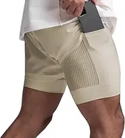 [Towintec] Mens 2 in 1 Running Shorts Quick Dry Athletic Short with Liner, Workout Gym Swim Trunks Training Summer Shorts