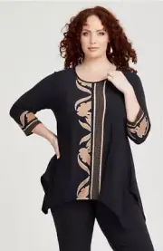 Taking Shape TS14 Border Print Top Black Size 18 BNWT