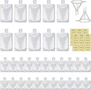 UHAPEER 32 Pcs Portable Travel Fluid Bags, Travel Refillable Empty Squeeze Pouches with Funnel, Plastic Travel Fluid Pouches for Toiletries, Portable Spout Pouches for Lotion Shampoo Face Cream