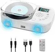 2000mAh CD Player Portable with Bluetooth, CD Player for Home/Car with Dual Speaker Remote Control,Rechargeable CD Player with FM Radio, Anti Skip,Support AUX/USB,Headphone Jack(White)