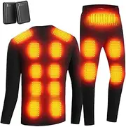 [IMYOGI] Cozy Heated Underwears for Men Women, Fleece Linning Electric Thermal Base Layer Shirt and Pant with 18 Heating Zones