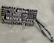Steve Madden MO211130 Monogram Black White & Silver Logobar Trifold Wallet
