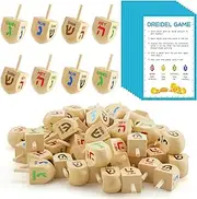 100 Pieces Hanukkah Dreidels Bulk Wooden Hanukkah Dreidels with Game Instruction Cards for Hanukkah Party Dreidels Game