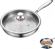 Titanium Hammered Pan Pro with Lid, Non Stick Titanium Nutri Pans, Scratch Resistant, Resistant Non Stick or Cooking, Heats Quickly, Cooks Evenly Multifunctional Pots and Pans Set(L/11.02 inch)