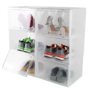 New 6-Pack Collapsible Shoe Boxes, Stackable, Transparent with Magnetic Door