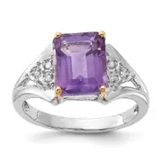 Sterling Silver u0026 14K Accent Amethyst and Diamond Ring