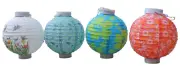 4 Battery-operated, Assorted Designs Chinese/japanese Paper Lanterns 8" Diameter