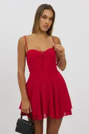 Red Fit And Flare Dress Strapless Corset Waist - Size 16XL, Women's Skater Dress