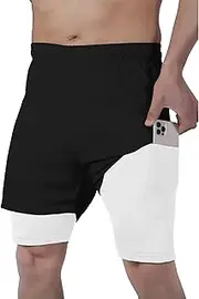 [Starforce Apparel] Men’s 2 in 1 Running Shorts - Lightweight Quick Dry Workout Gym Shorts with Phone Pocket, Athletic Training Shorts with Inner Liner for Sports