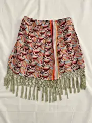 Anthropologie Multicolor Geometric Wrap Mini Skirt Tassel Fringe Trim Size Small