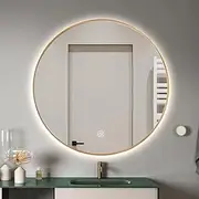 Round LED Mirror Gold Bevel Frame 80x80cm Backlit Halo Design Defogger Dimmable for Bathrooms Dressing Room Living Spaces
