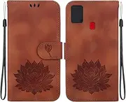 Compatible with Tecno Spark 4 4G KC8 Magnetic Card Slot Wallet Case Cover,Compatible with Tecno Camon 12 4G CC7S Flip Kickstand case Brown